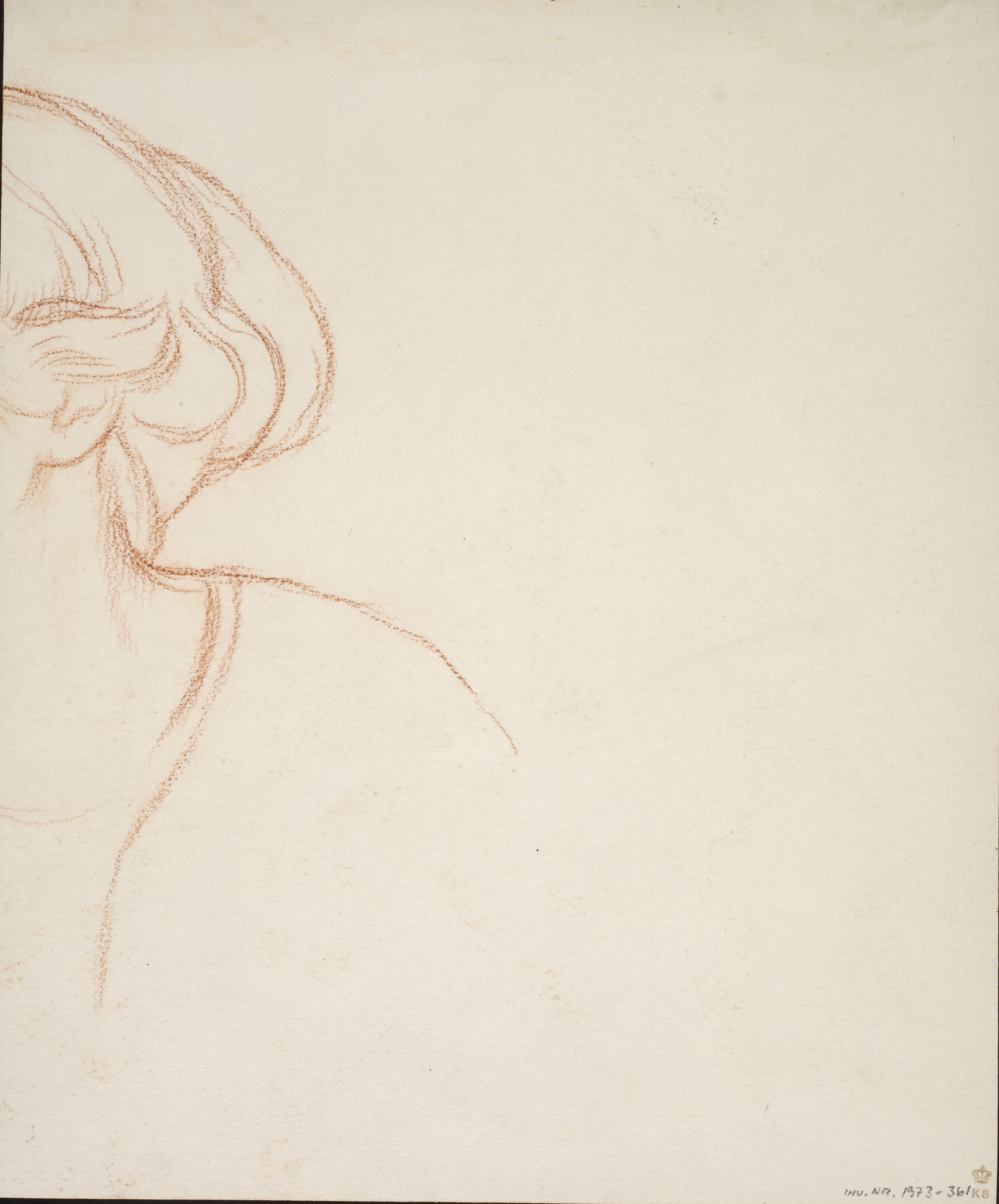 Højre del af samme kvindehoved, afskåret ved papirets venstre kant